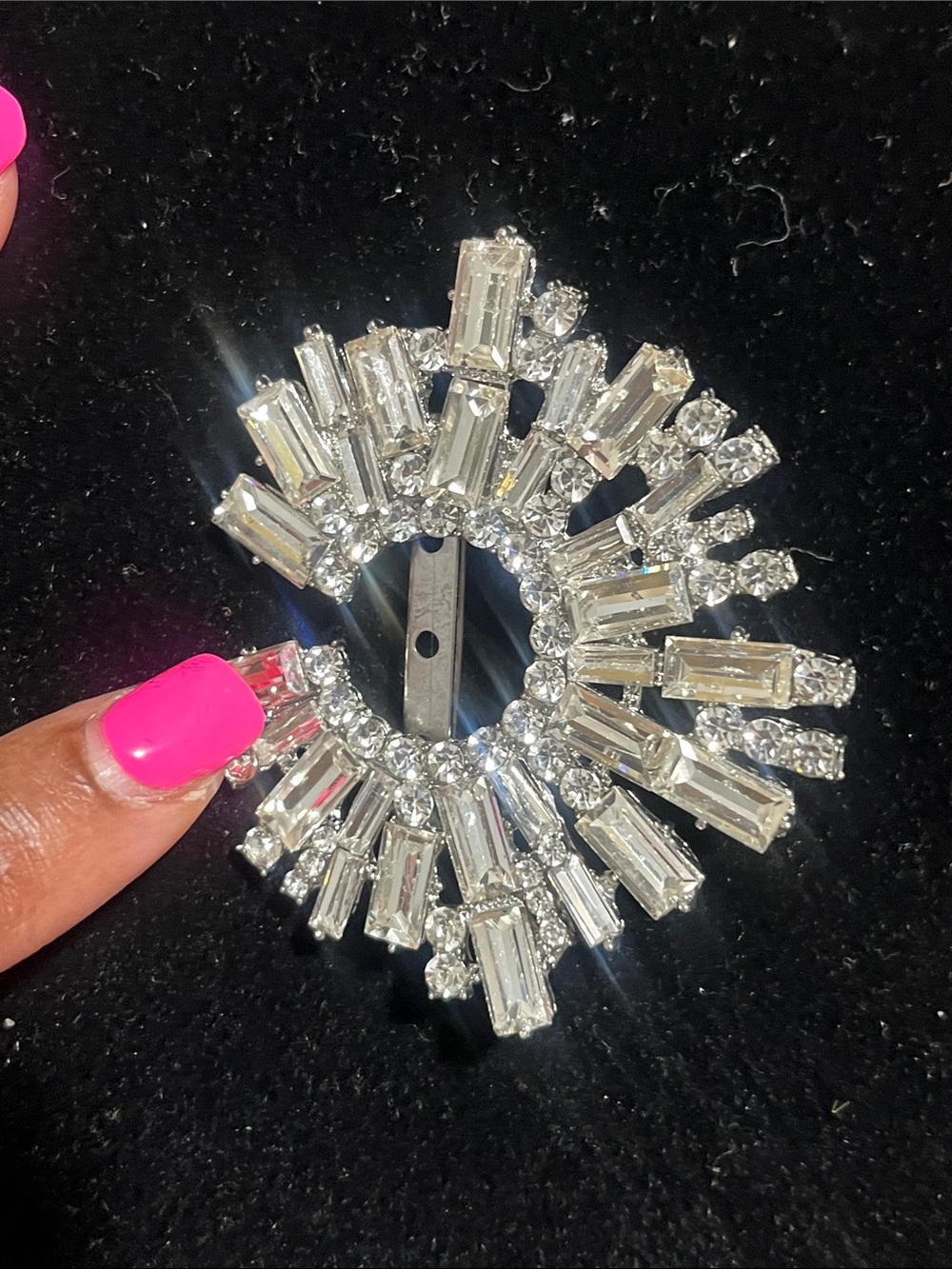 Crystal Sunburst Brooch - Silver Clear Hand Crafted - Picture 3 of 10